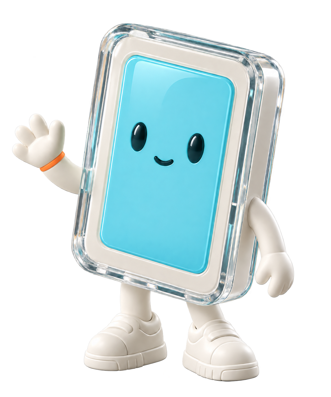 SlabPay’s friendly collectible mascot, a clear slab with a green face and a waving hand